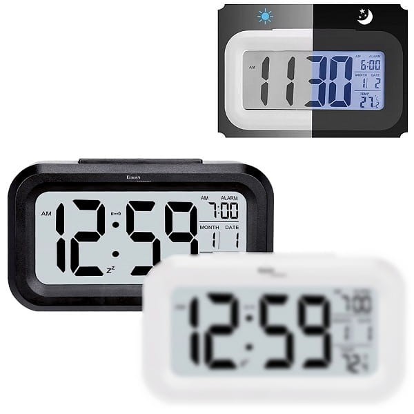 Sveglia digitale con termometro e sensore luce al buio 135x70mm